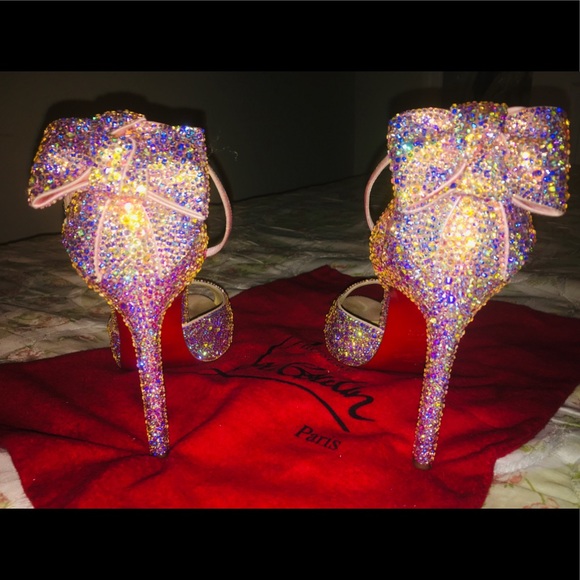 BARBIE pink LOUBOUTIN 💯% AUTHENTIC strass AB crystal 120mm - Picture 3 of 16